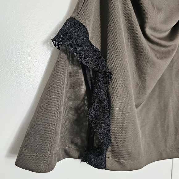 Plastik Wrap Goth Military Olive Green Minidress W/ Black Lace - Picture 4 of 11